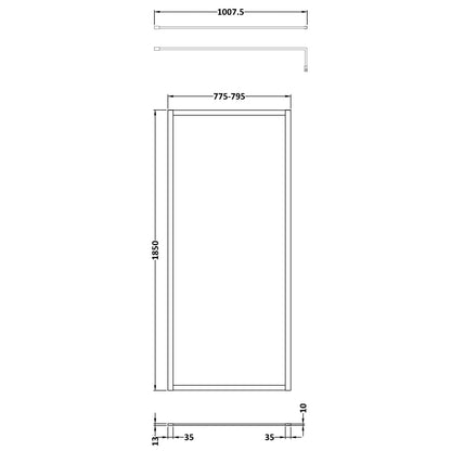 Fairford 800mm Brushed Brass Fully Framed 8mm Wetroom Screen - 1850mm High