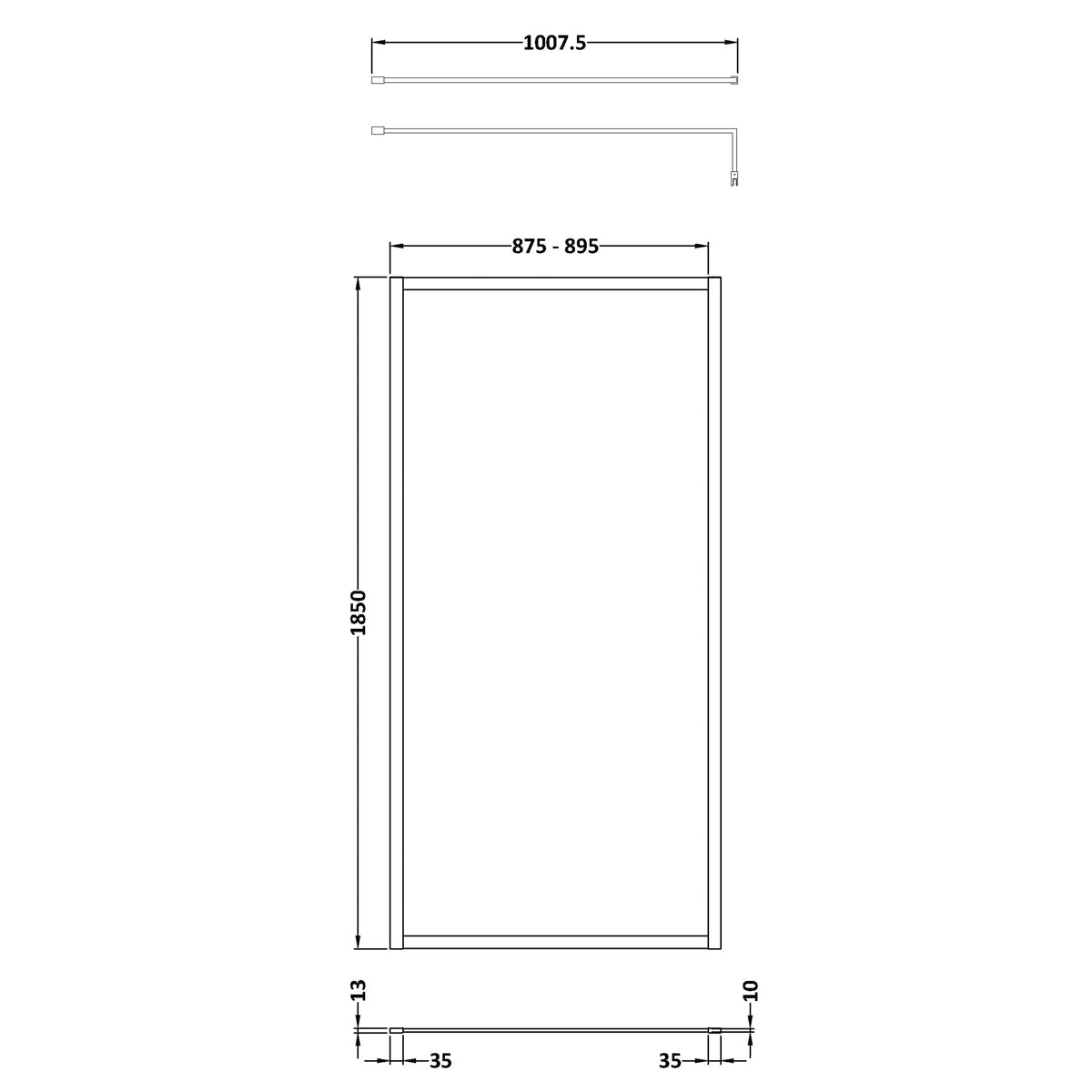 Fairford 900mm Brushed Brass Fully Framed 8mm Wetroom Screen - 1850mm High