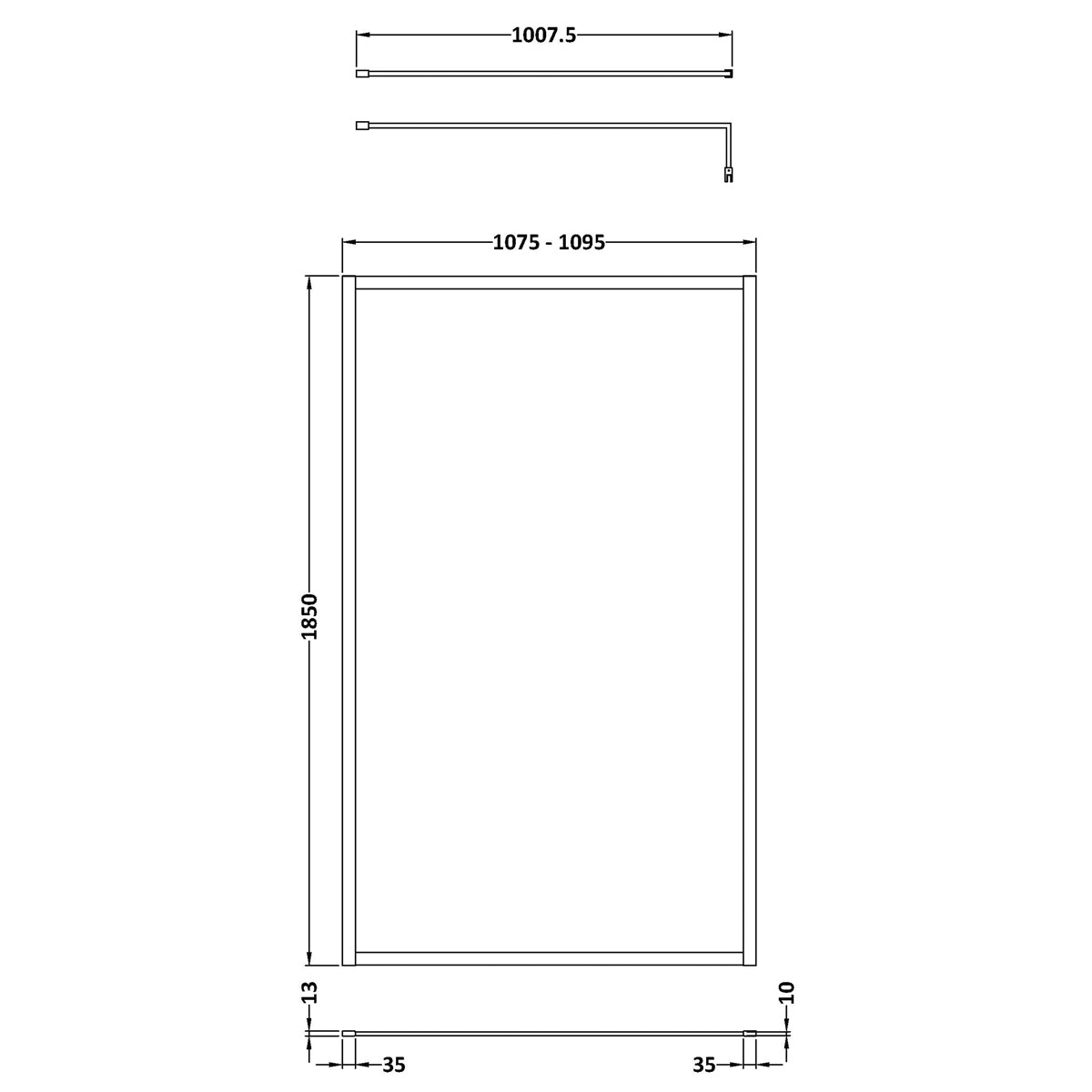 Fairford 1100mm Matt Black Fully Framed 8mm Wetroom Screen - 1850mm High