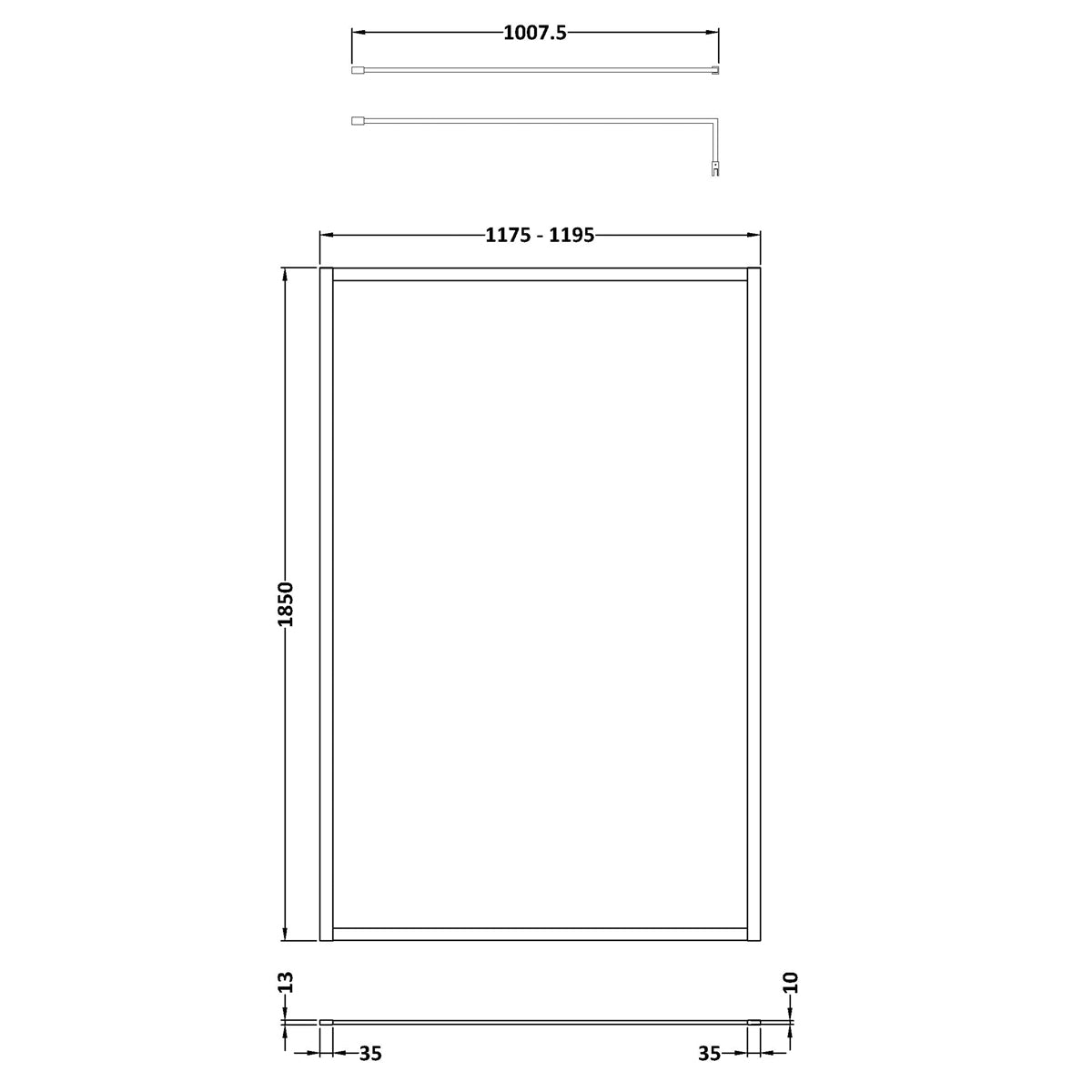 Fairford 1200mm Matt Black Fully Framed 8mm Wetroom Screen - 1850mm High