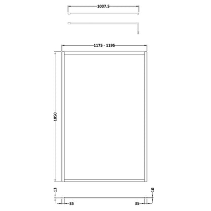 Fairford 1200mm Matt Black Fully Framed 8mm Wetroom Screen - 1850mm High