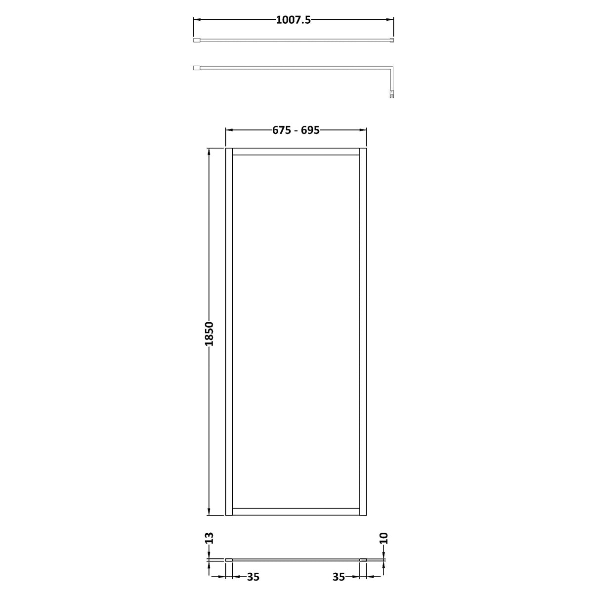 Fairford 700mm Matt Black Fully Framed 8mm Wetroom Screen - 1850mm High