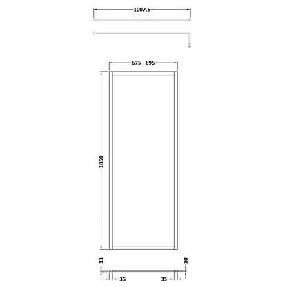 Fairford 700mm Matt Black Fully Framed 8mm Wetroom Screen - 1850mm High