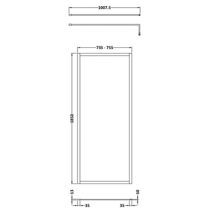 Fairford 760mm Matt Black Fully Framed 8mm Wetroom Screen - 1850mm High
