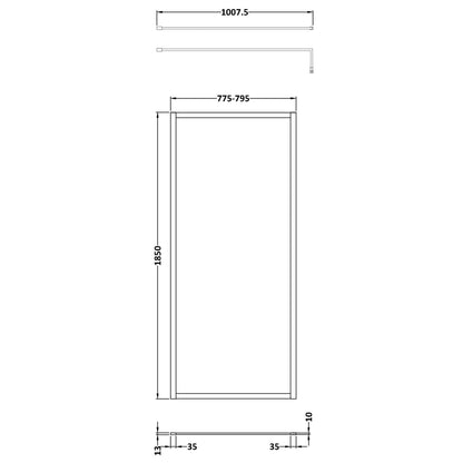 Fairford 800mm Matt Black Fully Framed 8mm Wetroom Screen - 1850mm High
