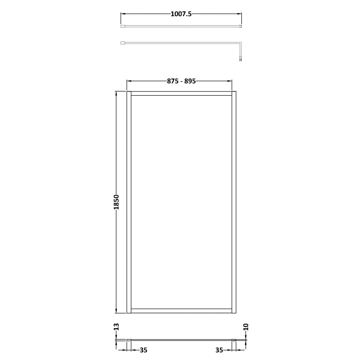 Fairford 900mm Matt Black Fully Framed 8mm Wetroom Screen - 1850mm High