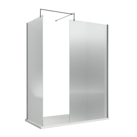 Fairford 900mm Chrome Fluted 8mm Wetroom Screen - 1850mm High