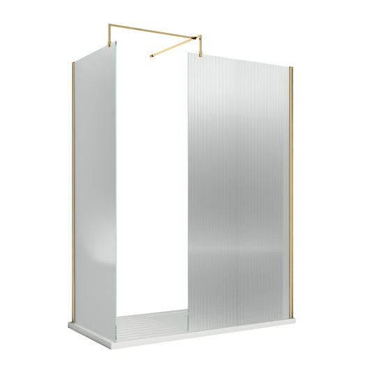 Fairford 800mm Brushed Brass Fluted 8mm Wetroom Screen - 1850mm High