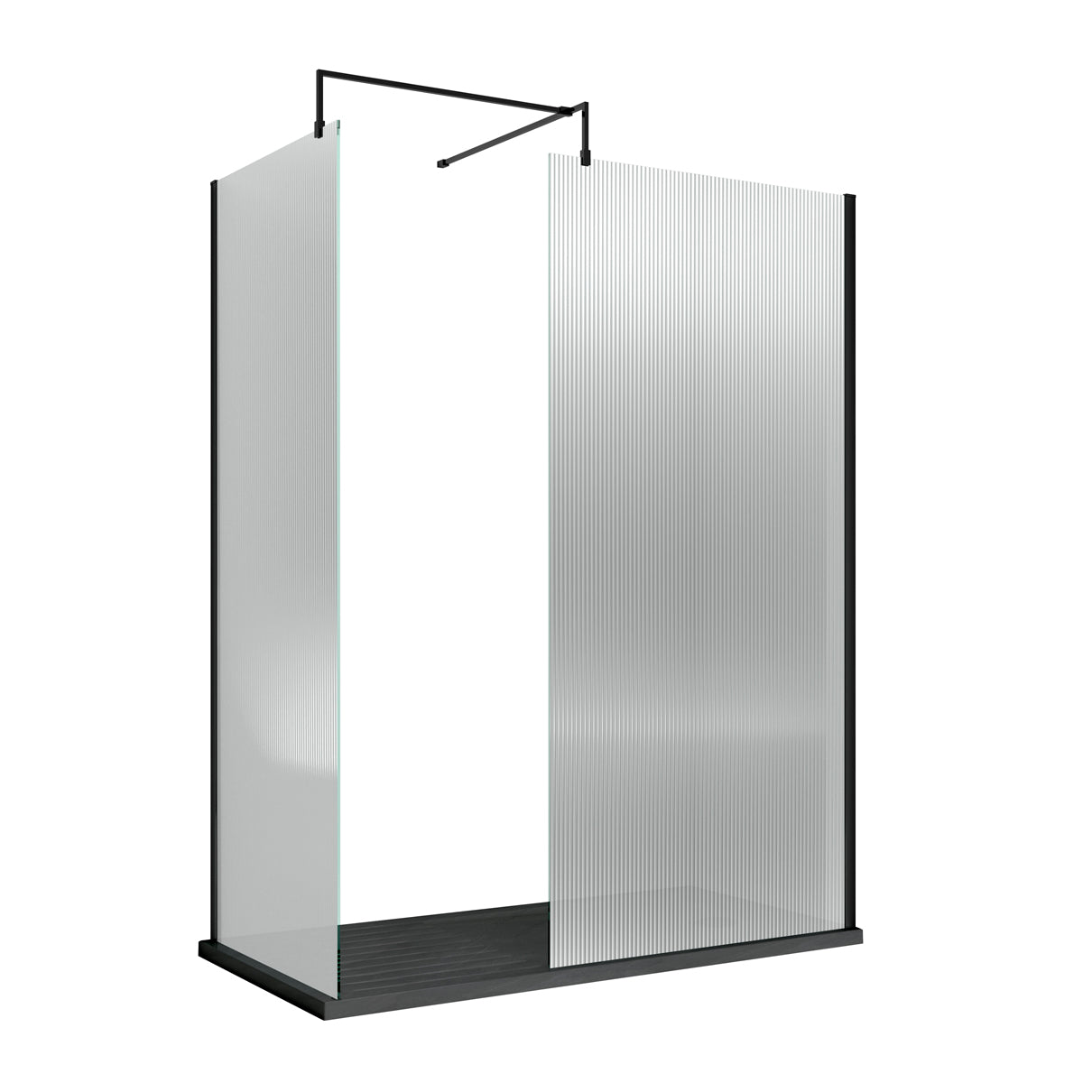 Fairford 900mm Matt Black Fluted 8mm Wetroom Screen - 1850mm High