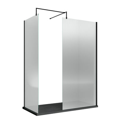 Fairford 800mm Matt Black Fluted 8mm Wetroom Screen - 1850mm High