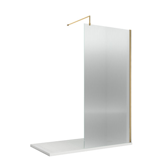 Fairford 1000mm Brushed Brass Fluted 8mm Wetroom Screen - 1850mm High