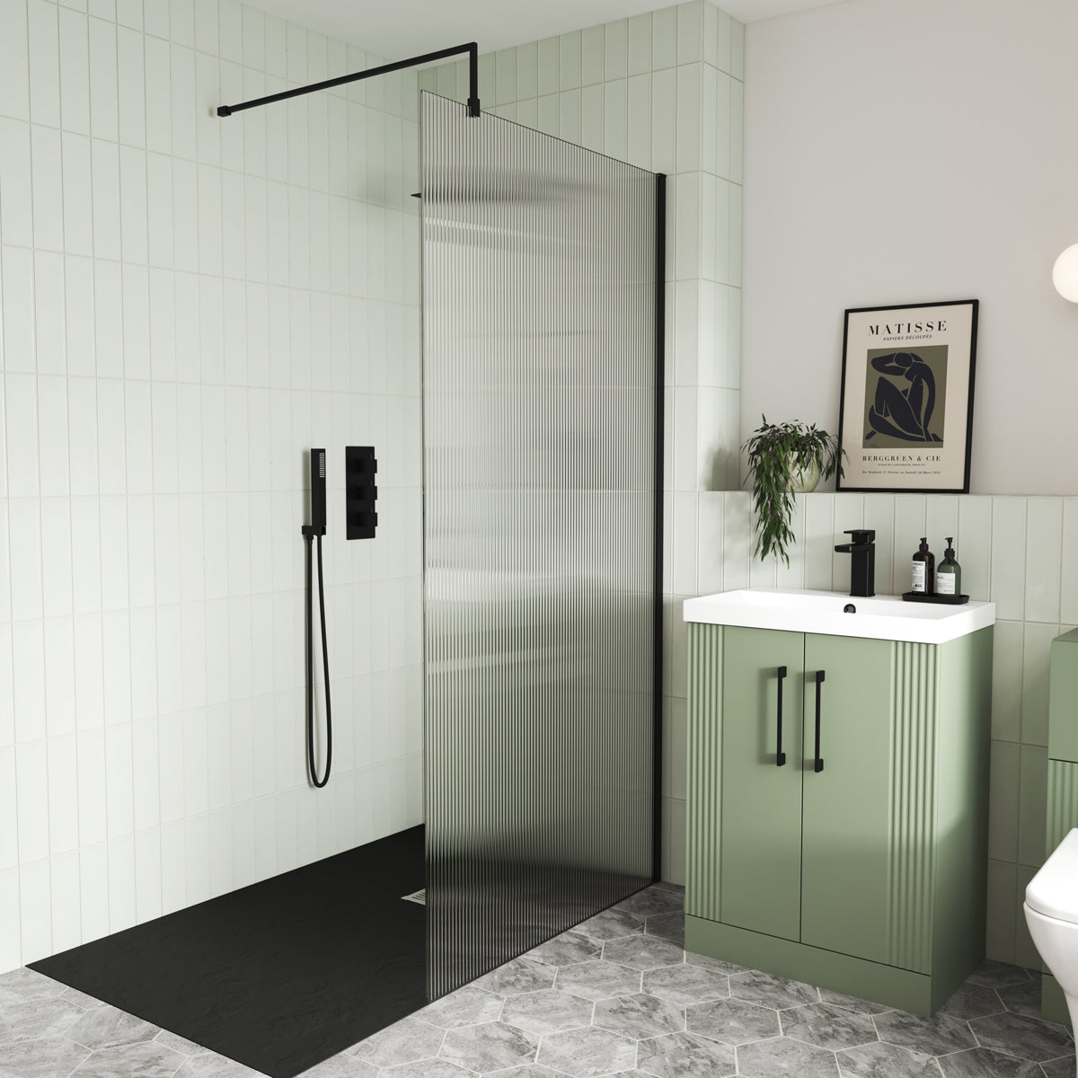 Fairford 1000mm Matt Black Fluted 8mm Wetroom Screen - 1850mm High