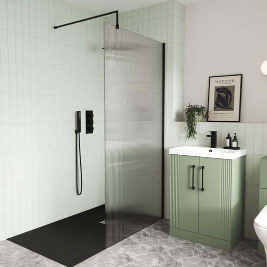 Fairford 1000mm Matt Black Fluted 8mm Wetroom Screen - 1850mm High