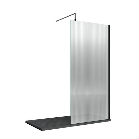 Fairford 1000mm Matt Black Fluted 8mm Wetroom Screen - 1850mm High