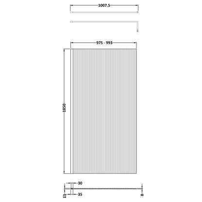 Fairford 1000mm Matt Black Fluted 8mm Wetroom Screen - 1850mm High