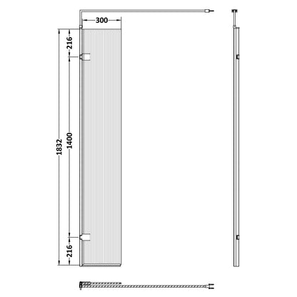 Fairford Chrome Fluted 300mm Wetroom Swing Screen - 1850mm High