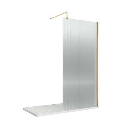 Fairford 800mm Brushed Brass Fluted 8mm Wetroom Screen - 1850mm High