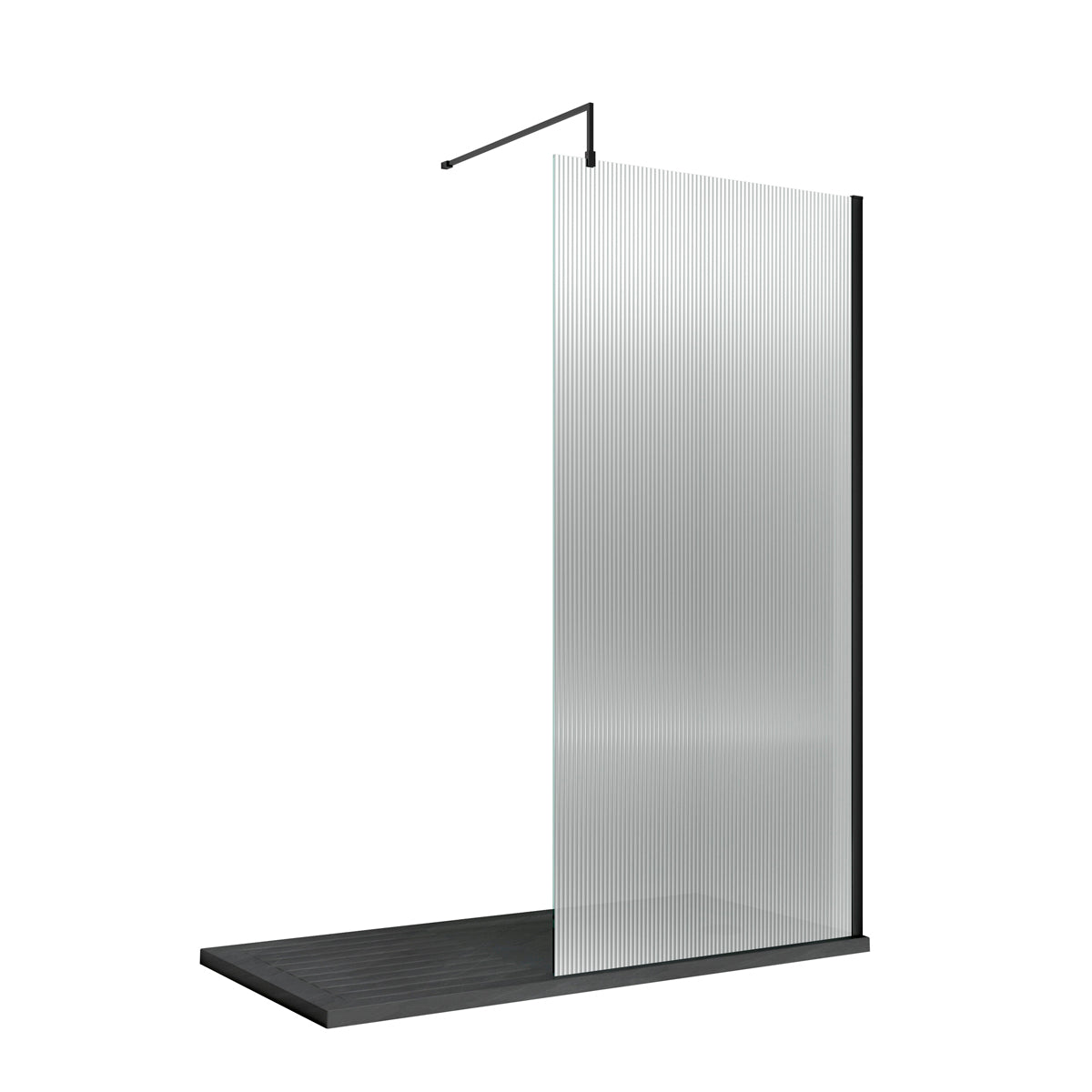 Fairford 800mm Matt Black Fluted 8mm Wetroom Screen - 1850mm High