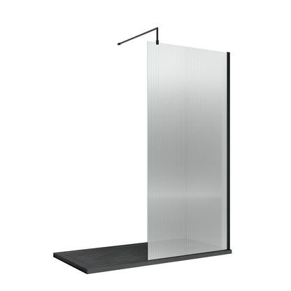 Fairford 800mm Matt Black Fluted 8mm Wetroom Screen - 1850mm High