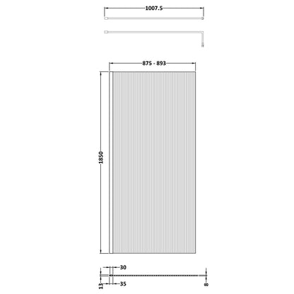 Fairford 900mm Chrome Fluted 8mm Wetroom Screen - 1850mm High