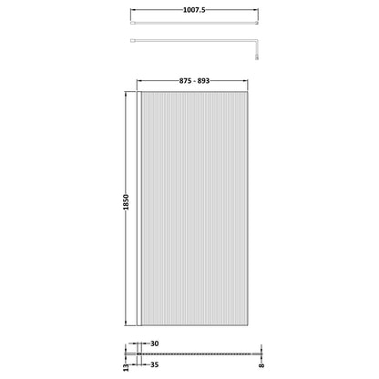 Fairford 900mm Matt Black Fluted 8mm Wetroom Screen - 1850mm High