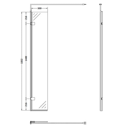 Fairford Matt Black 300mm Wetroom Swing Screen - 1850mm High