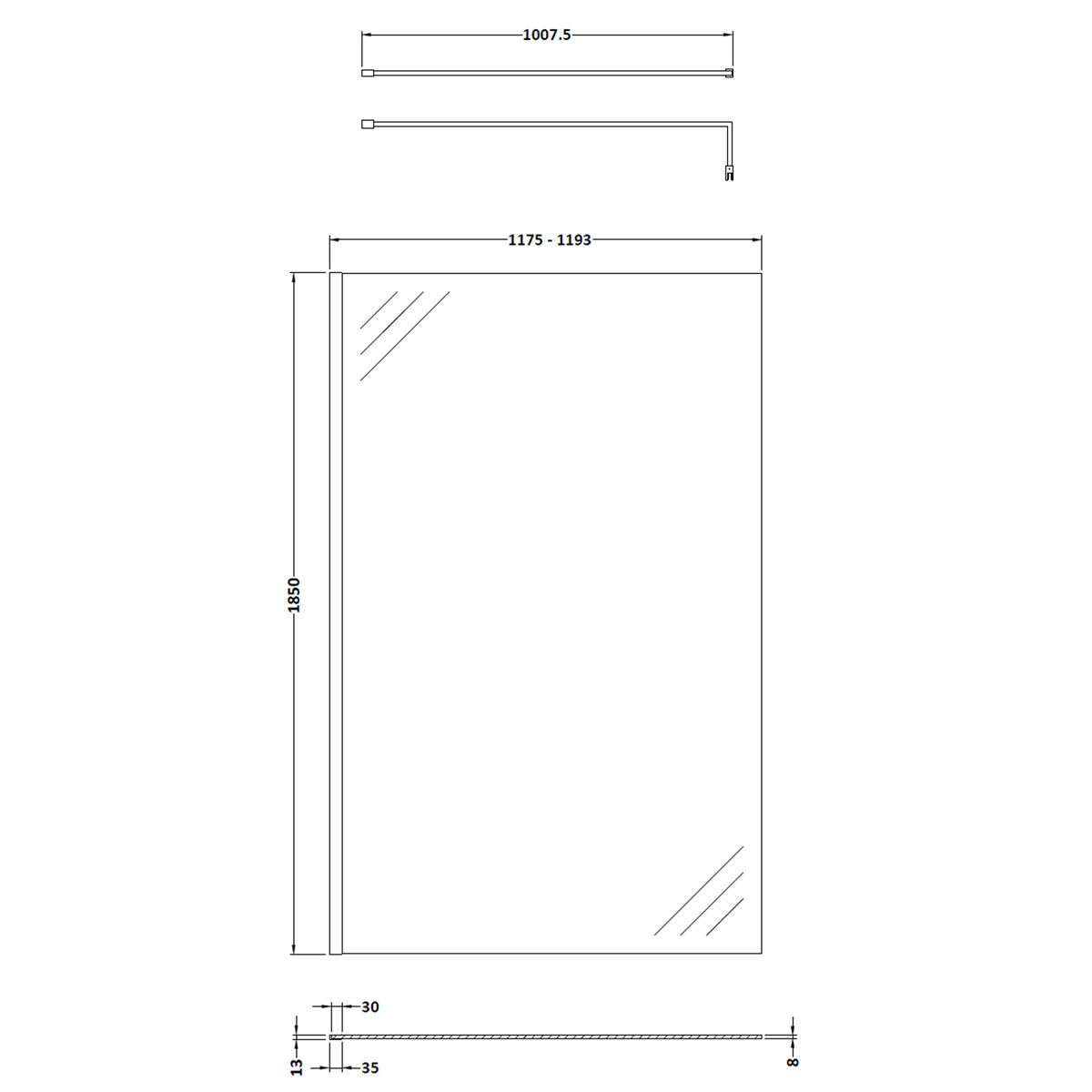 Fairford 1200mm Brushed Brass 8mm Wetroom Screen - 1850mm High