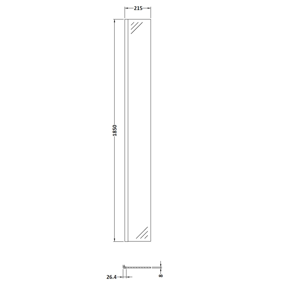 Fairford Brushed Brass 215mm Wetroom Return Screen - 1850mm High