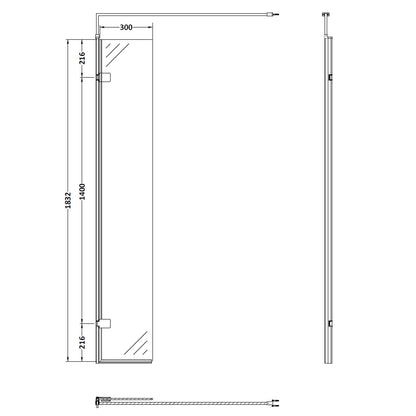 Fairford Brushed Brass 300mm Wetroom Swing Screen - 1850mm High