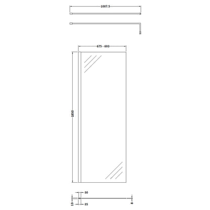 Fairford 700mm Brushed Brass 8mm Wetroom Screen - 1850mm High