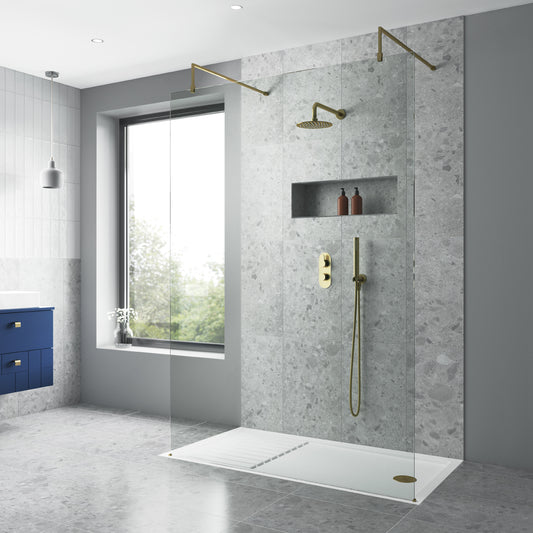 Fairford 1100mm Brushed Brass 8mm Wetroom Screen - 1850mm High