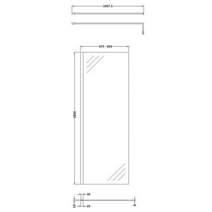 Fairford 700mm Matt Black 8mm Wetroom Screen - 1850mm High