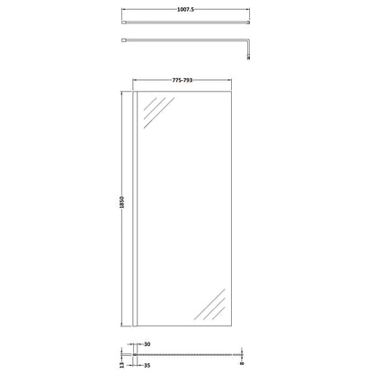 Fairford 800mm Matt Black 8mm Wetroom Screen - 1850mm High