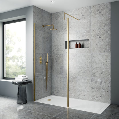 Fairford 900mm Brushed Brass Vertically Framed 8mm Wetroom Screen - 1850mm High