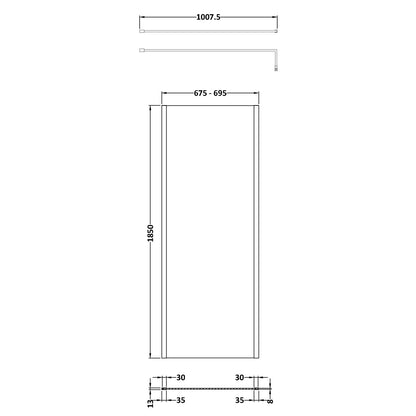 Fairford 700mm Brushed Brass Vertically Framed 8mm Wetroom Screen - 1850mm High