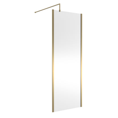 Fairford 760mm Brushed Brass Vertically Framed 8mm Wetroom Screen - 1850mm High