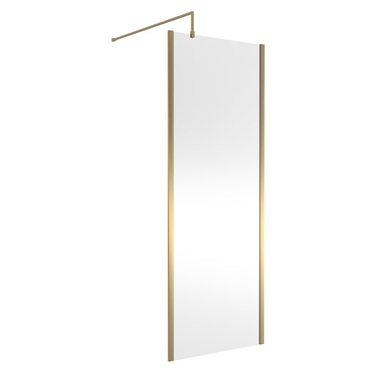 Fairford 760mm Brushed Brass Vertically Framed 8mm Wetroom Screen - 1850mm High