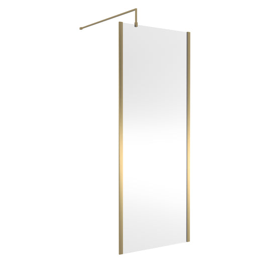 Fairford 800mm Brushed Brass Vertically Framed 8mm Wetroom Screen - 1850mm High
