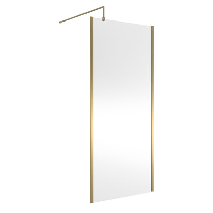 Fairford 900mm Brushed Brass Vertically Framed 8mm Wetroom Screen - 1850mm High