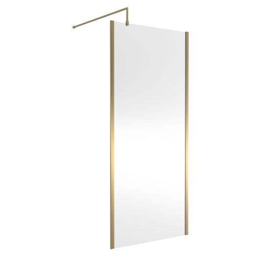 Fairford 900mm Brushed Brass Vertically Framed 8mm Wetroom Screen - 1850mm High