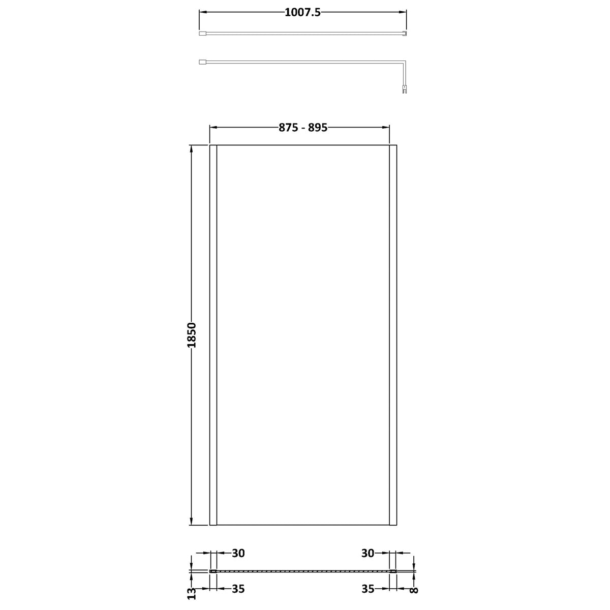 Fairford 900mm Brushed Brass Vertically Framed 8mm Wetroom Screen - 1850mm High