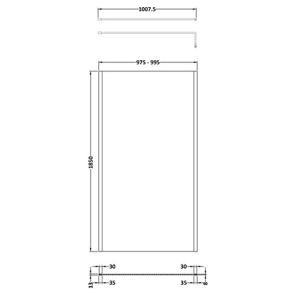 Fairford 1000mm Matt Black Vertically Framed 8mm Wetroom Screen - 1850mm High