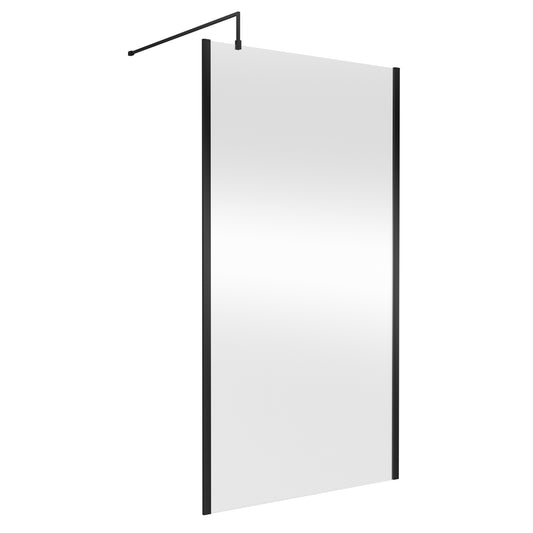 Fairford 1100mm Matt Black Vertically Framed 8mm Wetroom Screen - 1850mm High