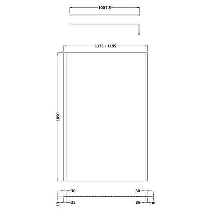 Fairford 1200mm Matt Black Vertically Framed 8mm Wetroom Screen - 1850mm High