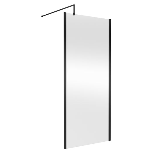 Fairford 900mm Matt Black Vertically Framed 8mm Wetroom Screen - 1850mm High