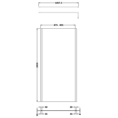 Fairford 900mm Matt Black Vertically Framed 8mm Wetroom Screen - 1850mm High