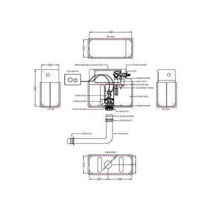 Fairford Filo Concealed Cistern with Chrome Flush Button