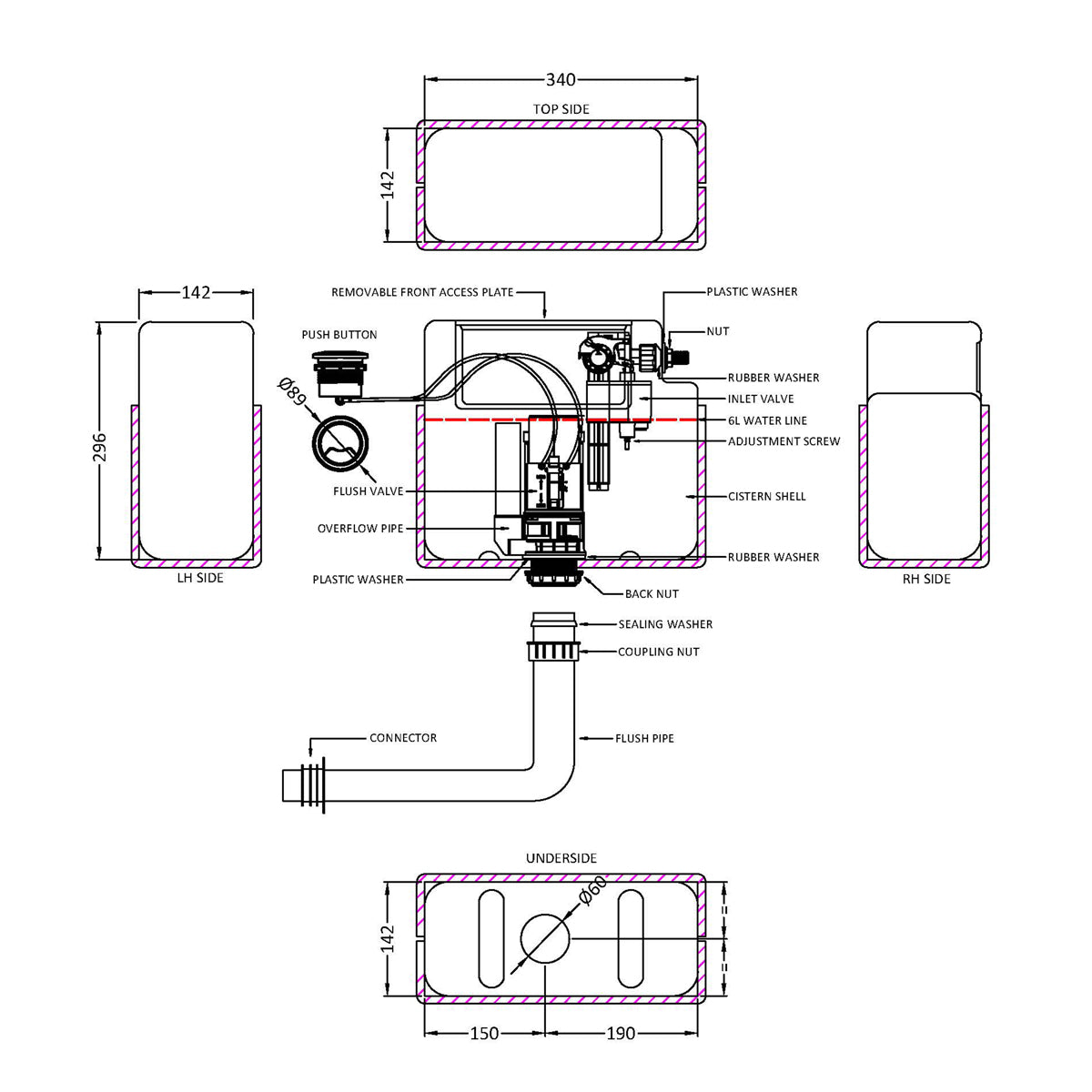 Fairford Pneumatic Dual Flush Concealed Cistern