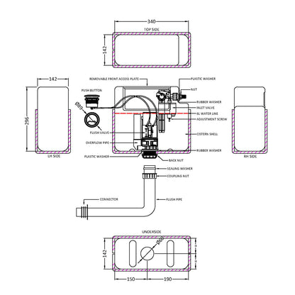 Fairford Pneumatic Dual Flush Concealed Cistern