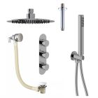 Fairford Element 5 Concealed Shower Kit with Handset, Ceiling Mounted Rain Head and Bath Overflow Filler, Chrome